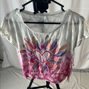 Justice White and Pink Floral Graphic Short Sleeve Crop Top